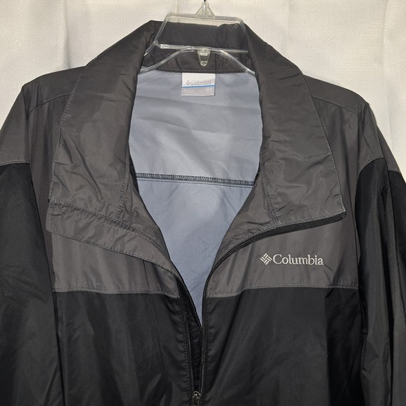 Columbia Mens 2XLT Windbreaker Rain Jacket Black Gray Two Tone Packable Shell - Picture 1 of 15